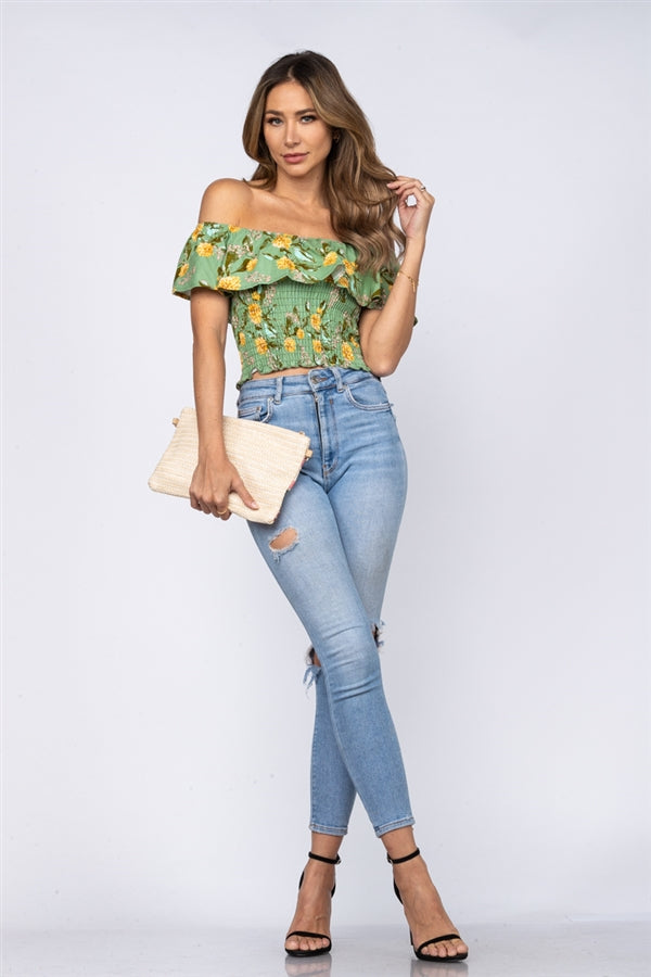 Floral print off online shoulder top